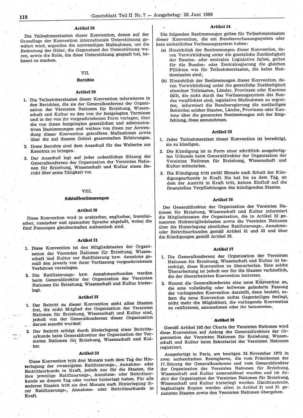 Gesetzblatt (GBl.) der Deutschen Demokratischen Republik (DDR) Teil ⅠⅠ 1989, Seite 118 (GBl. DDR ⅠⅠ 1989, S. 118)