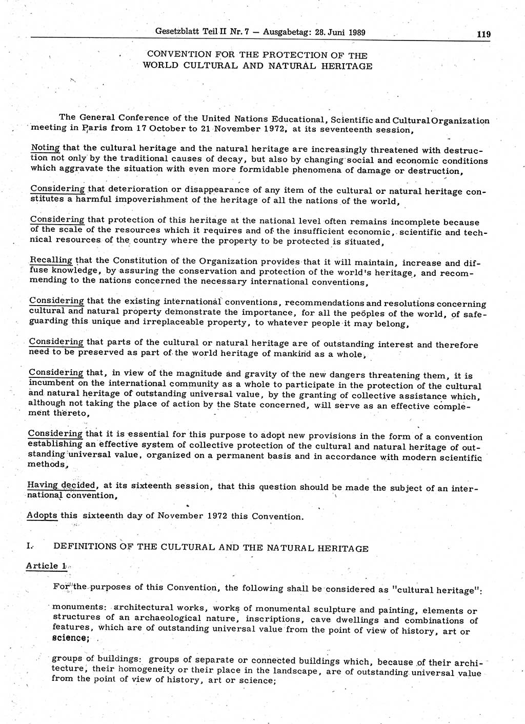 Gesetzblatt (GBl.) der Deutschen Demokratischen Republik (DDR) Teil ⅠⅠ 1989, Seite 119 (GBl. DDR ⅠⅠ 1989, S. 119)