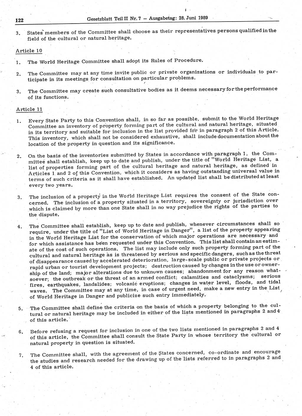Gesetzblatt (GBl.) der Deutschen Demokratischen Republik (DDR) Teil ⅠⅠ 1989, Seite 122 (GBl. DDR ⅠⅠ 1989, S. 122)