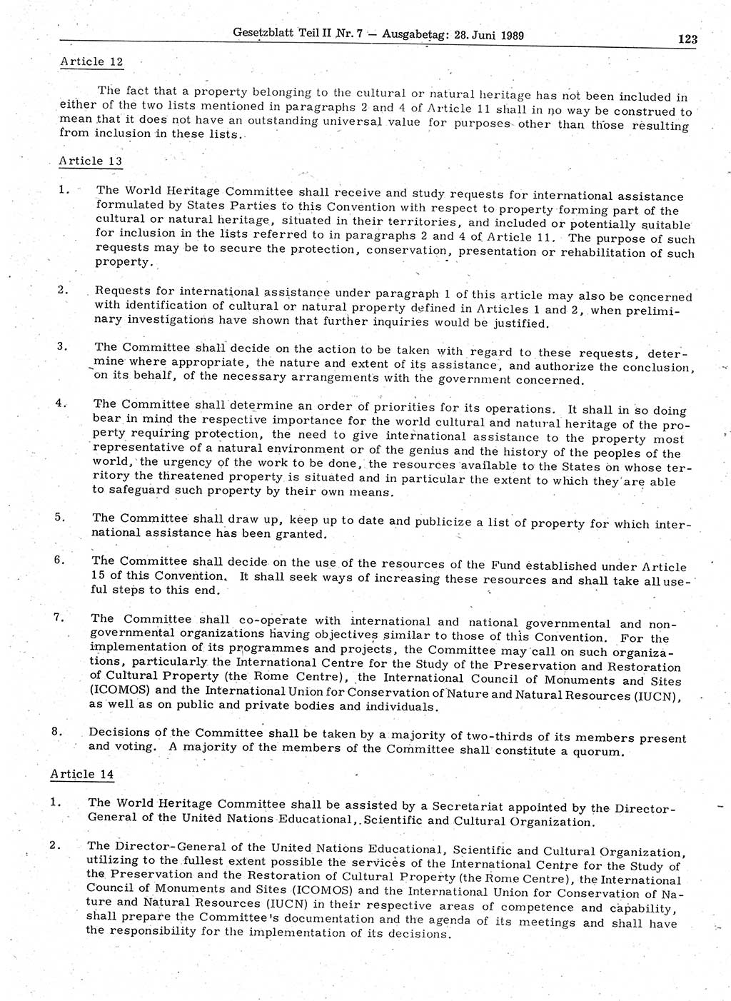 Gesetzblatt (GBl.) der Deutschen Demokratischen Republik (DDR) Teil ⅠⅠ 1989, Seite 123 (GBl. DDR ⅠⅠ 1989, S. 123)