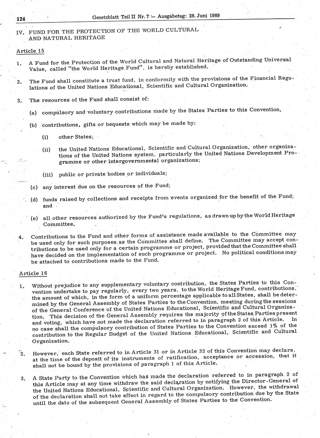 Gesetzblatt (GBl.) der Deutschen Demokratischen Republik (DDR) Teil ⅠⅠ 1989, Seite 124 (GBl. DDR ⅠⅠ 1989, S. 124)