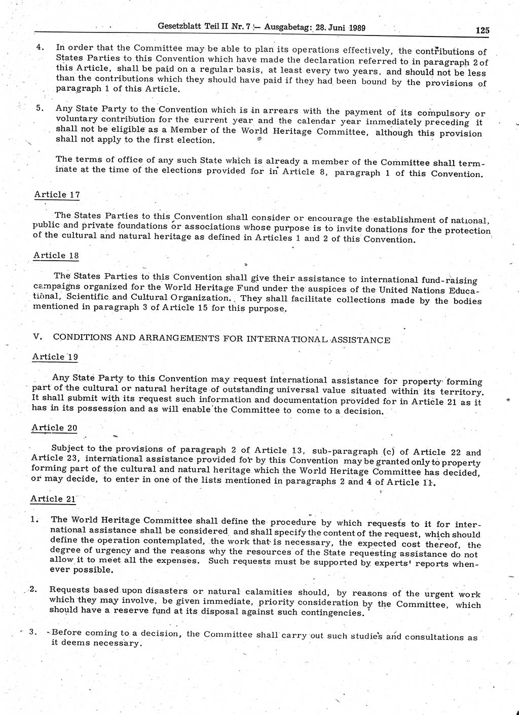 Gesetzblatt (GBl.) der Deutschen Demokratischen Republik (DDR) Teil ⅠⅠ 1989, Seite 125 (GBl. DDR ⅠⅠ 1989, S. 125)