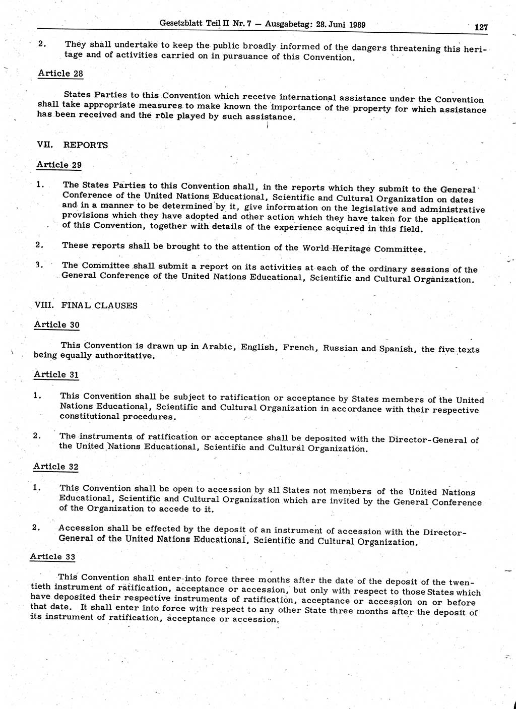 Gesetzblatt (GBl.) der Deutschen Demokratischen Republik (DDR) Teil ⅠⅠ 1989, Seite 127 (GBl. DDR ⅠⅠ 1989, S. 127)