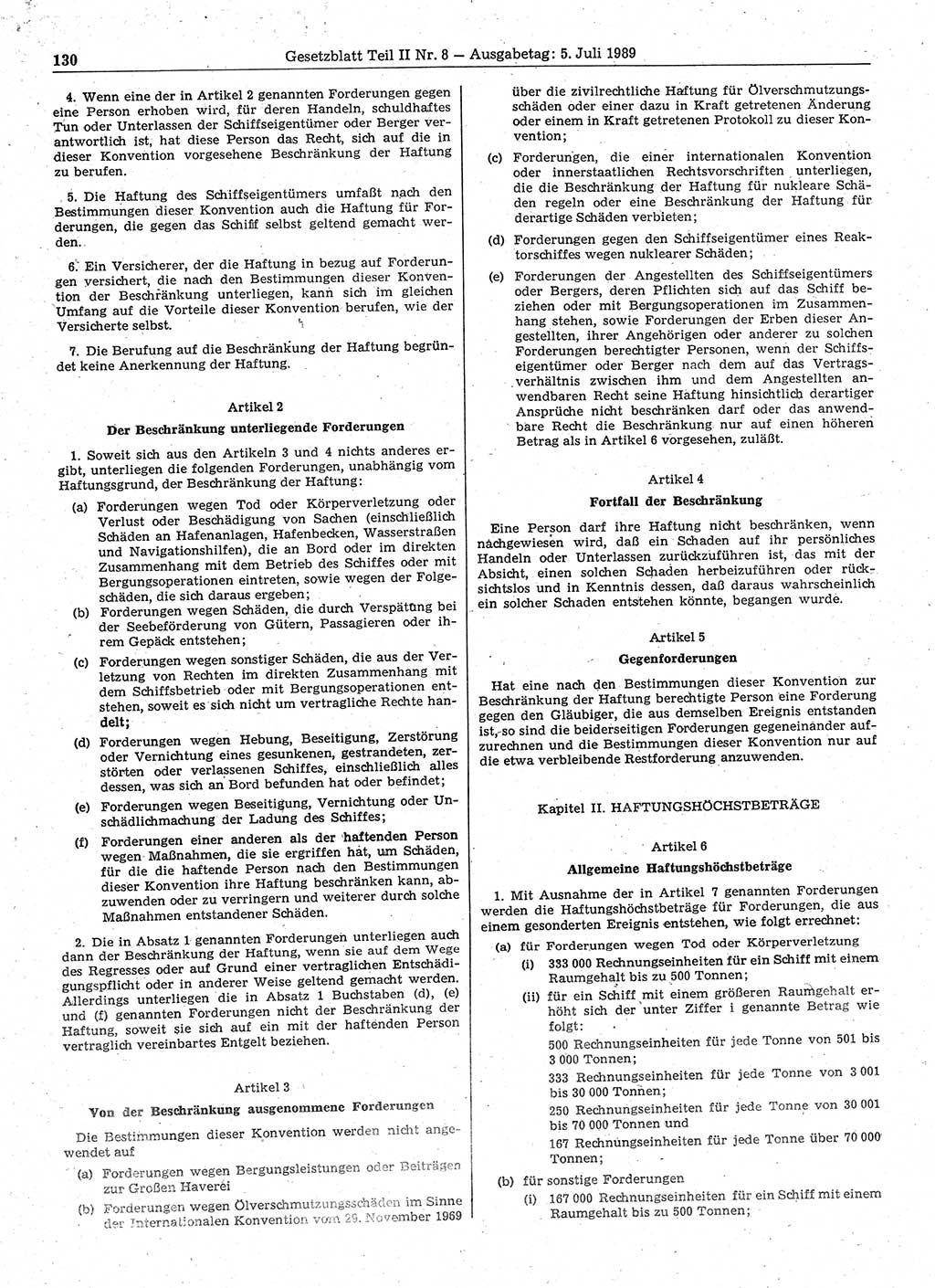 Gesetzblatt (GBl.) der Deutschen Demokratischen Republik (DDR) Teil ⅠⅠ 1989, Seite 130 (GBl. DDR ⅠⅠ 1989, S. 130)