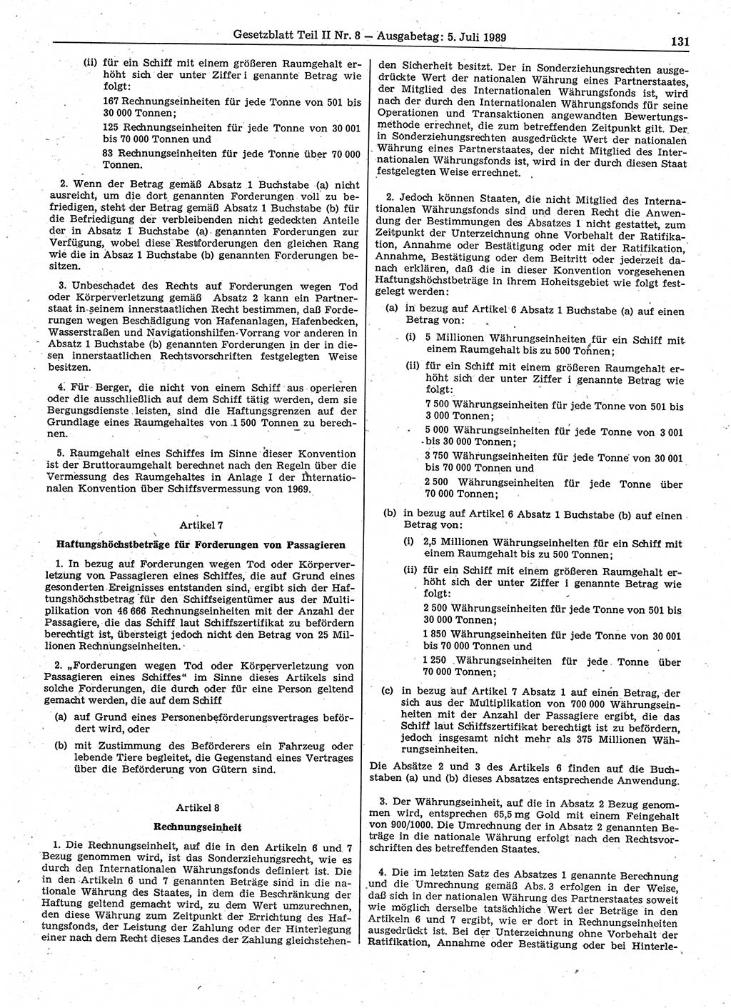 Gesetzblatt (GBl.) der Deutschen Demokratischen Republik (DDR) Teil ⅠⅠ 1989, Seite 131 (GBl. DDR ⅠⅠ 1989, S. 131)