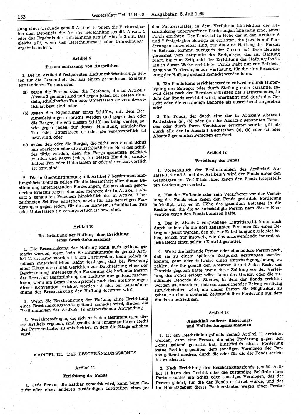 Gesetzblatt (GBl.) der Deutschen Demokratischen Republik (DDR) Teil ⅠⅠ 1989, Seite 132 (GBl. DDR ⅠⅠ 1989, S. 132)