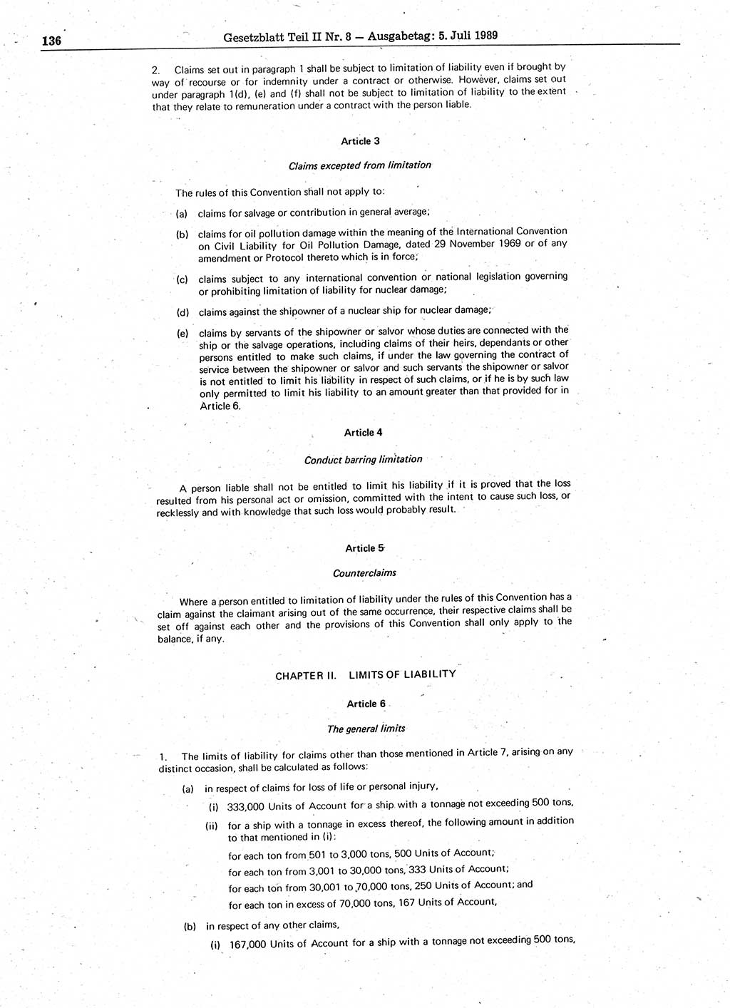 Gesetzblatt (GBl.) der Deutschen Demokratischen Republik (DDR) Teil ⅠⅠ 1989, Seite 136 (GBl. DDR ⅠⅠ 1989, S. 136)