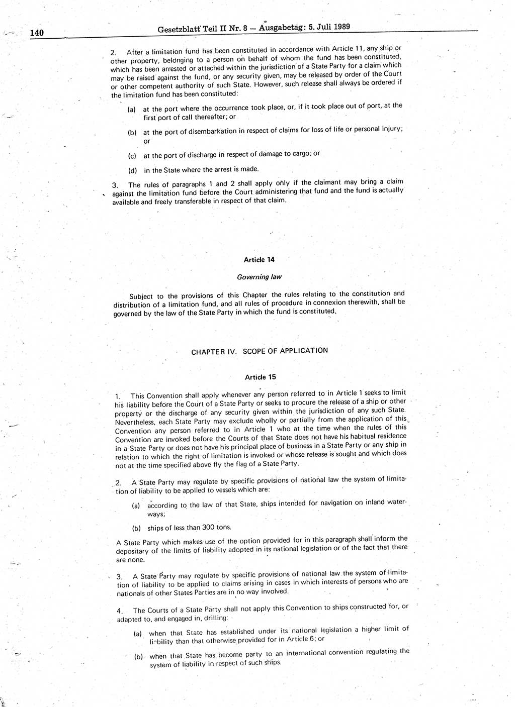 Gesetzblatt (GBl.) der Deutschen Demokratischen Republik (DDR) Teil ⅠⅠ 1989, Seite 140 (GBl. DDR ⅠⅠ 1989, S. 140)