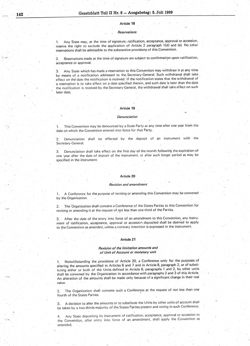 Gesetzblatt (GBl.) der Deutschen Demokratischen Republik (DDR) Teil ⅠⅠ 1989, Seite 142 (GBl. DDR ⅠⅠ 1989, S. 142)