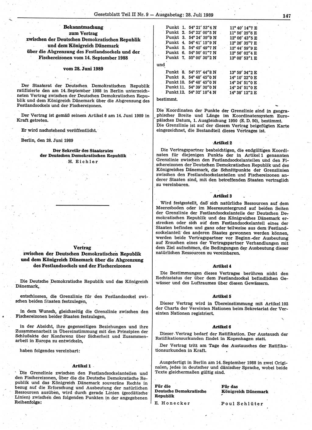 Gesetzblatt (GBl.) der Deutschen Demokratischen Republik (DDR) Teil ⅠⅠ 1989, Seite 147 (GBl. DDR ⅠⅠ 1989, S. 147)