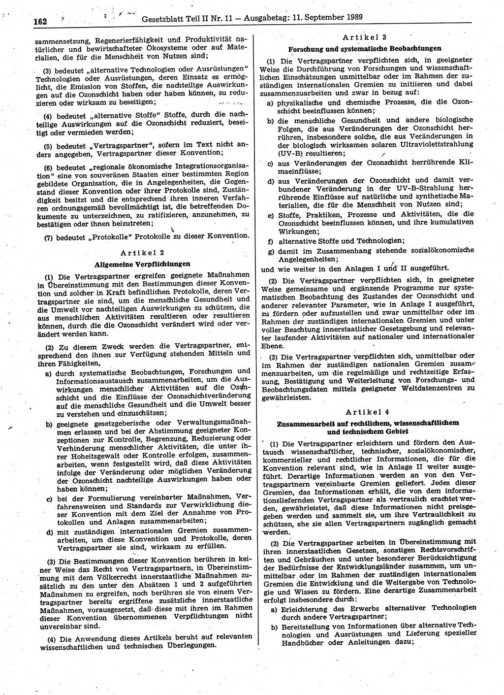 Gesetzblatt (GBl.) der Deutschen Demokratischen Republik (DDR) Teil ⅠⅠ 1989, Seite 162 (GBl. DDR ⅠⅠ 1989, S. 162)