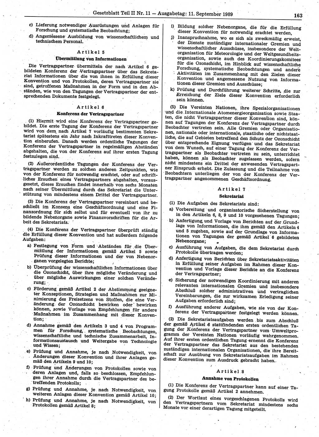 Gesetzblatt (GBl.) der Deutschen Demokratischen Republik (DDR) Teil ⅠⅠ 1989, Seite 163 (GBl. DDR ⅠⅠ 1989, S. 163)