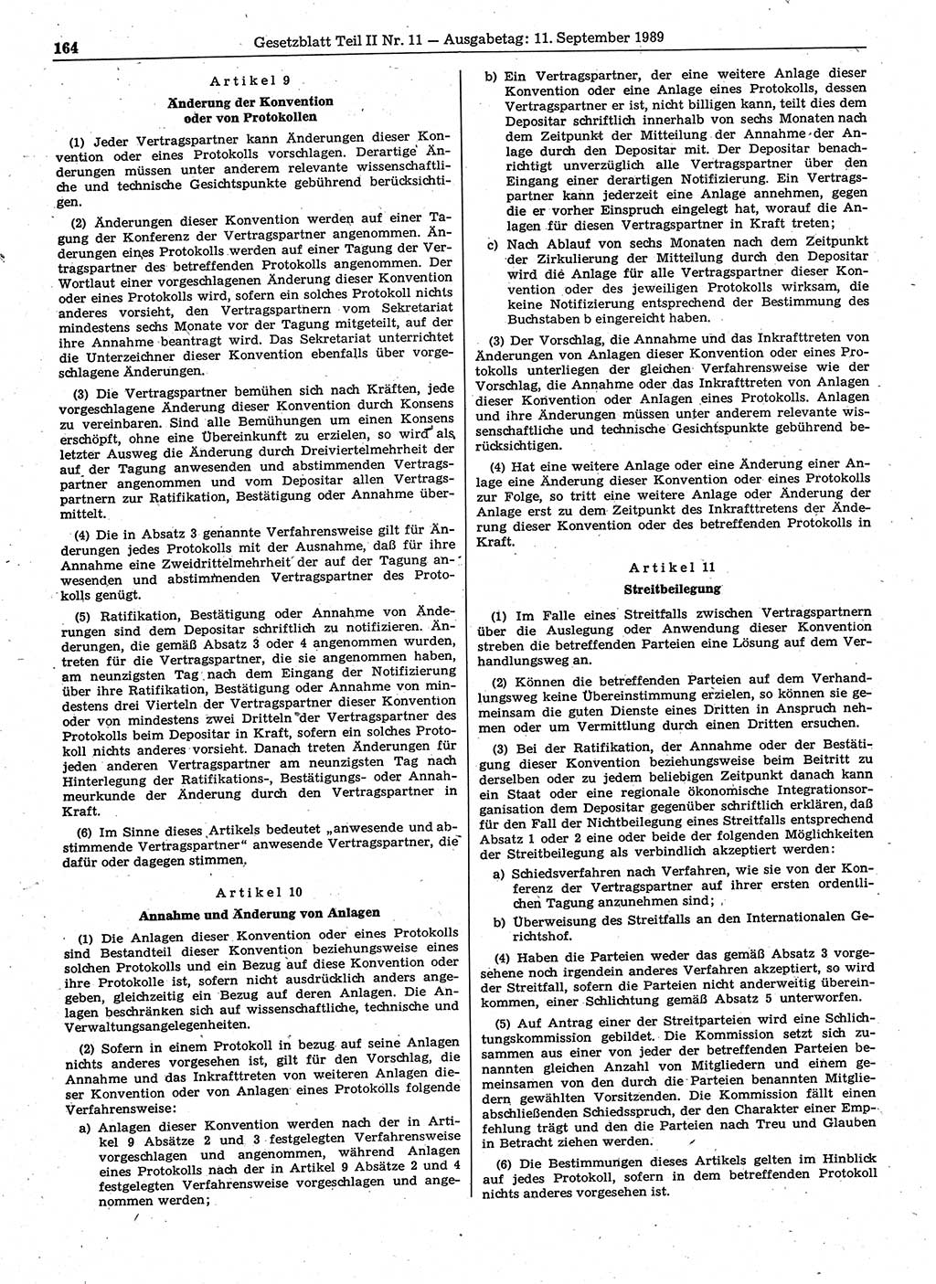 Gesetzblatt (GBl.) der Deutschen Demokratischen Republik (DDR) Teil ⅠⅠ 1989, Seite 164 (GBl. DDR ⅠⅠ 1989, S. 164)