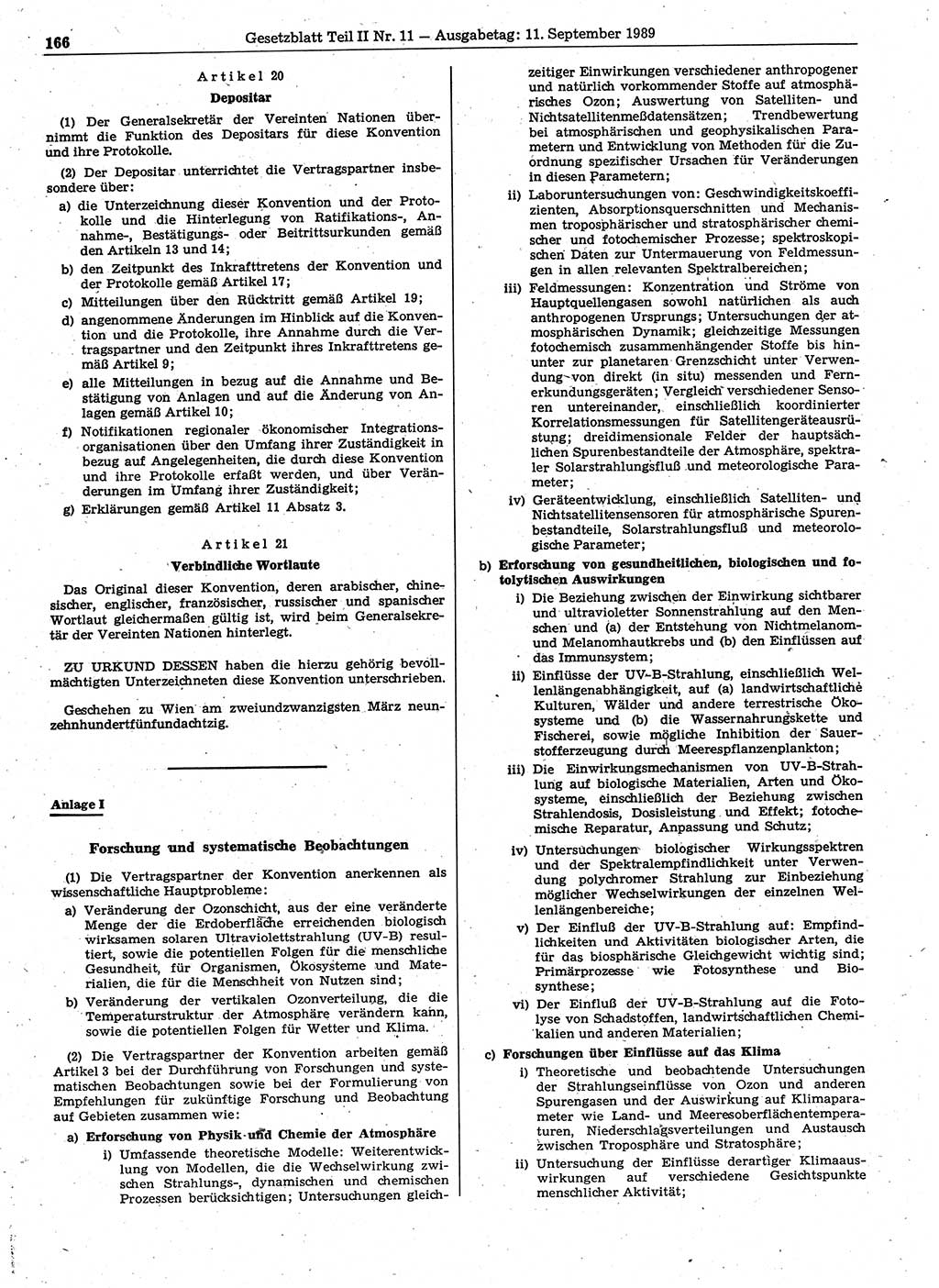 Gesetzblatt (GBl.) der Deutschen Demokratischen Republik (DDR) Teil ⅠⅠ 1989, Seite 166 (GBl. DDR ⅠⅠ 1989, S. 166)
