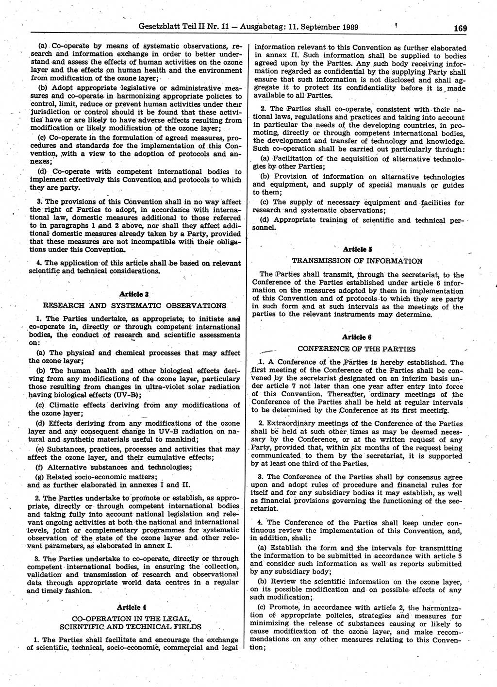Gesetzblatt (GBl.) der Deutschen Demokratischen Republik (DDR) Teil ⅠⅠ 1989, Seite 169 (GBl. DDR ⅠⅠ 1989, S. 169)