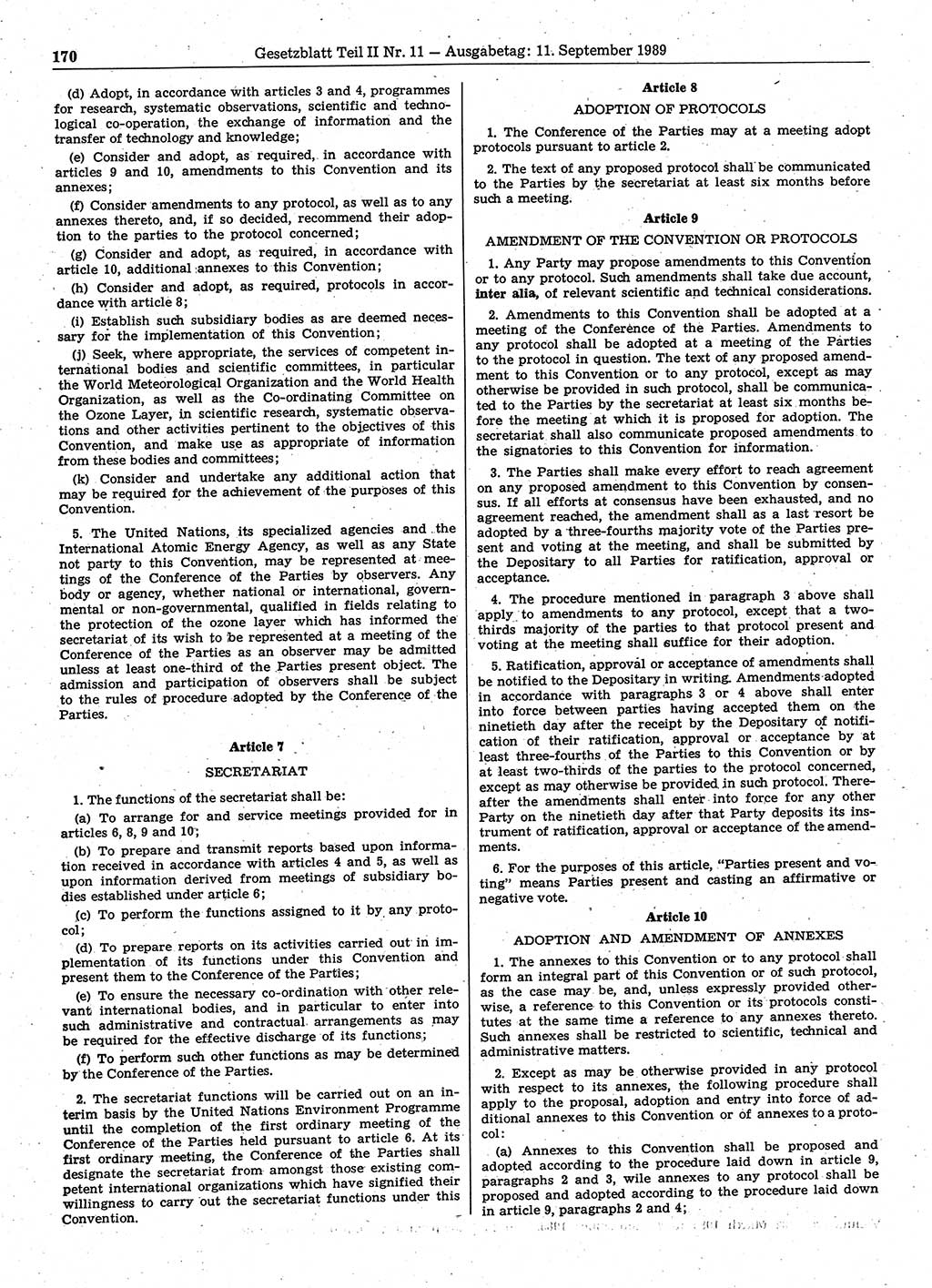 Gesetzblatt (GBl.) der Deutschen Demokratischen Republik (DDR) Teil ⅠⅠ 1989, Seite 170 (GBl. DDR ⅠⅠ 1989, S. 170)