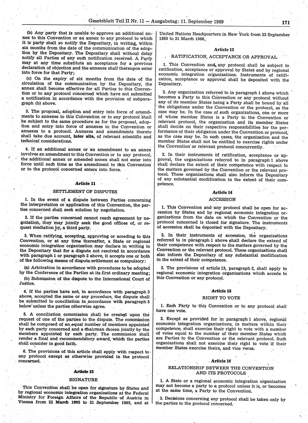 Gesetzblatt (GBl.) der Deutschen Demokratischen Republik (DDR) Teil ⅠⅠ 1989, Seite 171 (GBl. DDR ⅠⅠ 1989, S. 171)