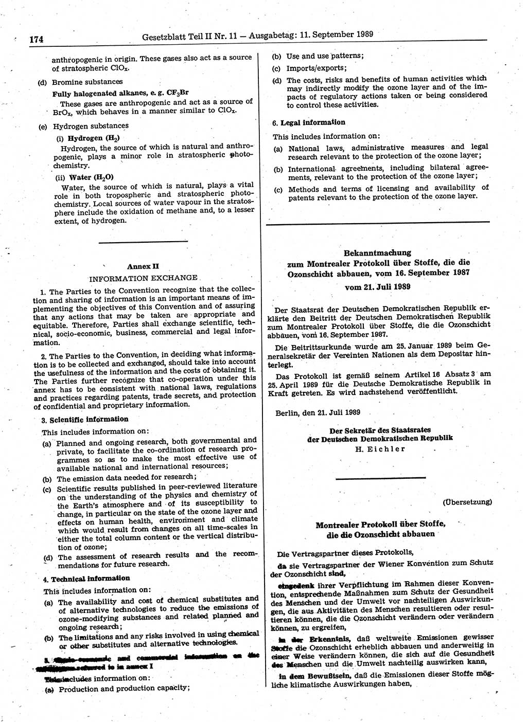 Gesetzblatt (GBl.) der Deutschen Demokratischen Republik (DDR) Teil ⅠⅠ 1989, Seite 174 (GBl. DDR ⅠⅠ 1989, S. 174)
