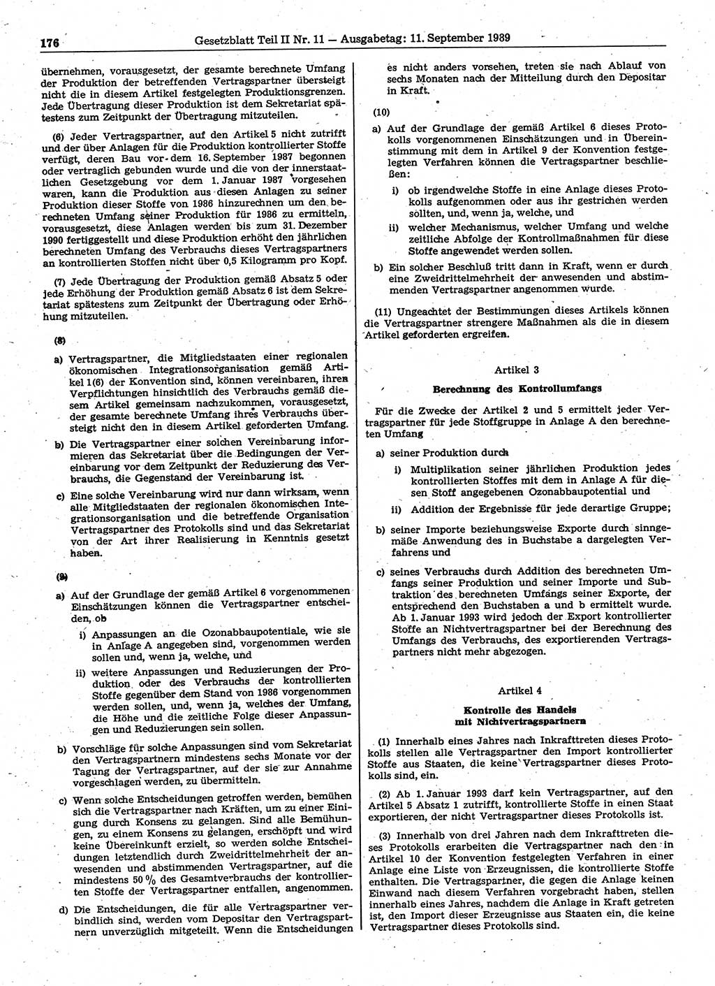 Gesetzblatt (GBl.) der Deutschen Demokratischen Republik (DDR) Teil ⅠⅠ 1989, Seite 176 (GBl. DDR ⅠⅠ 1989, S. 176)