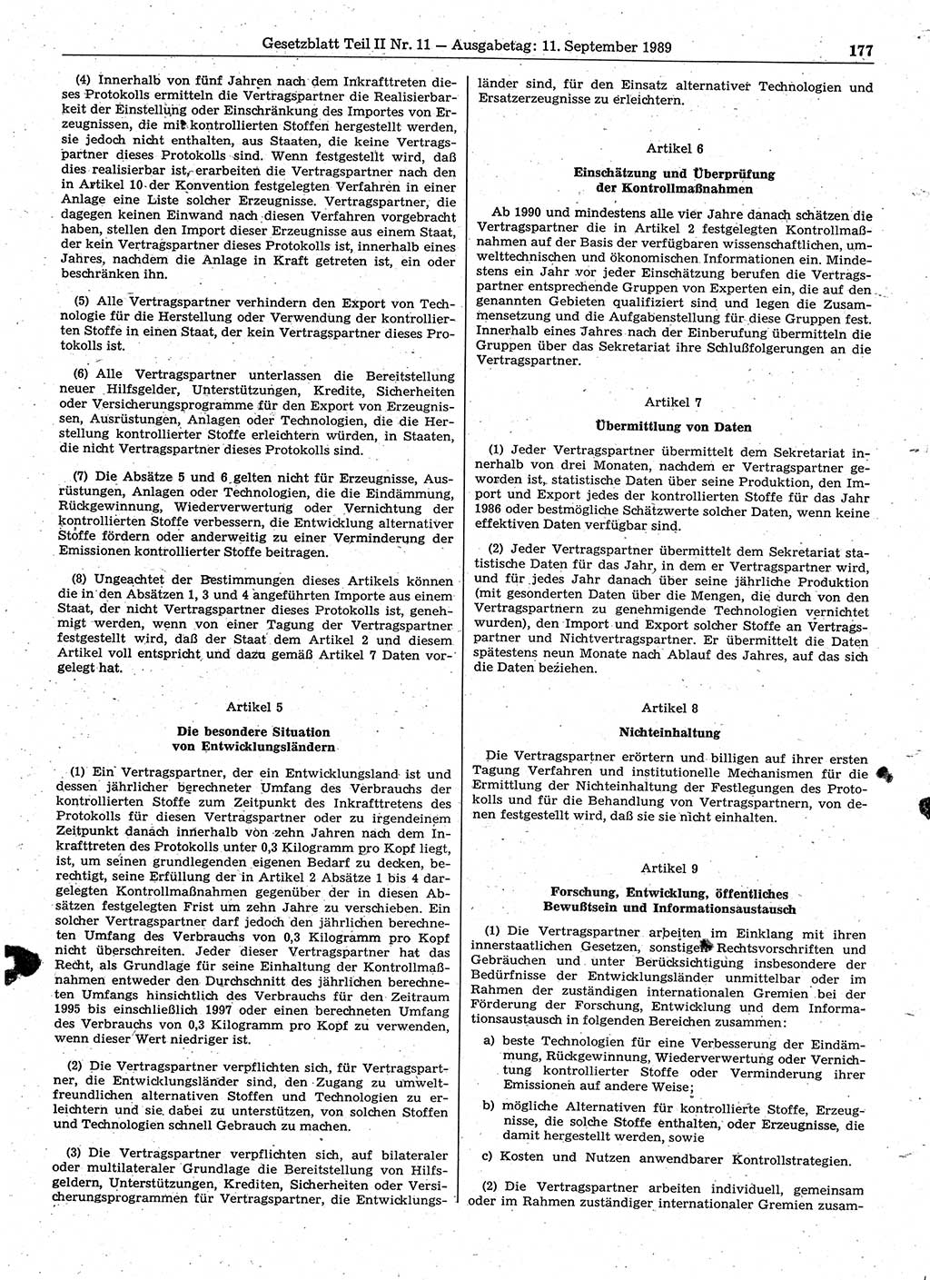 Gesetzblatt (GBl.) der Deutschen Demokratischen Republik (DDR) Teil ⅠⅠ 1989, Seite 177 (GBl. DDR ⅠⅠ 1989, S. 177)