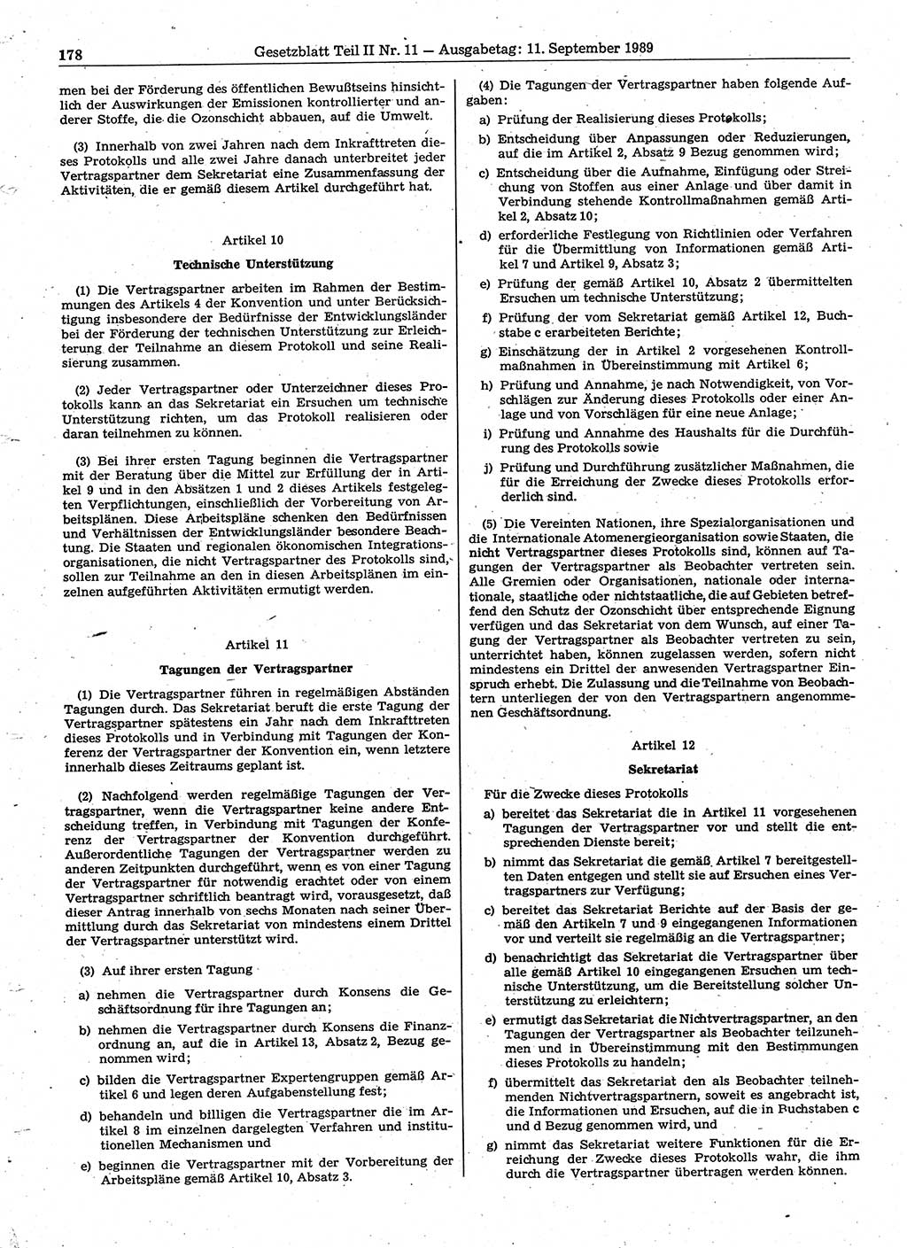 Gesetzblatt (GBl.) der Deutschen Demokratischen Republik (DDR) Teil ⅠⅠ 1989, Seite 178 (GBl. DDR ⅠⅠ 1989, S. 178)