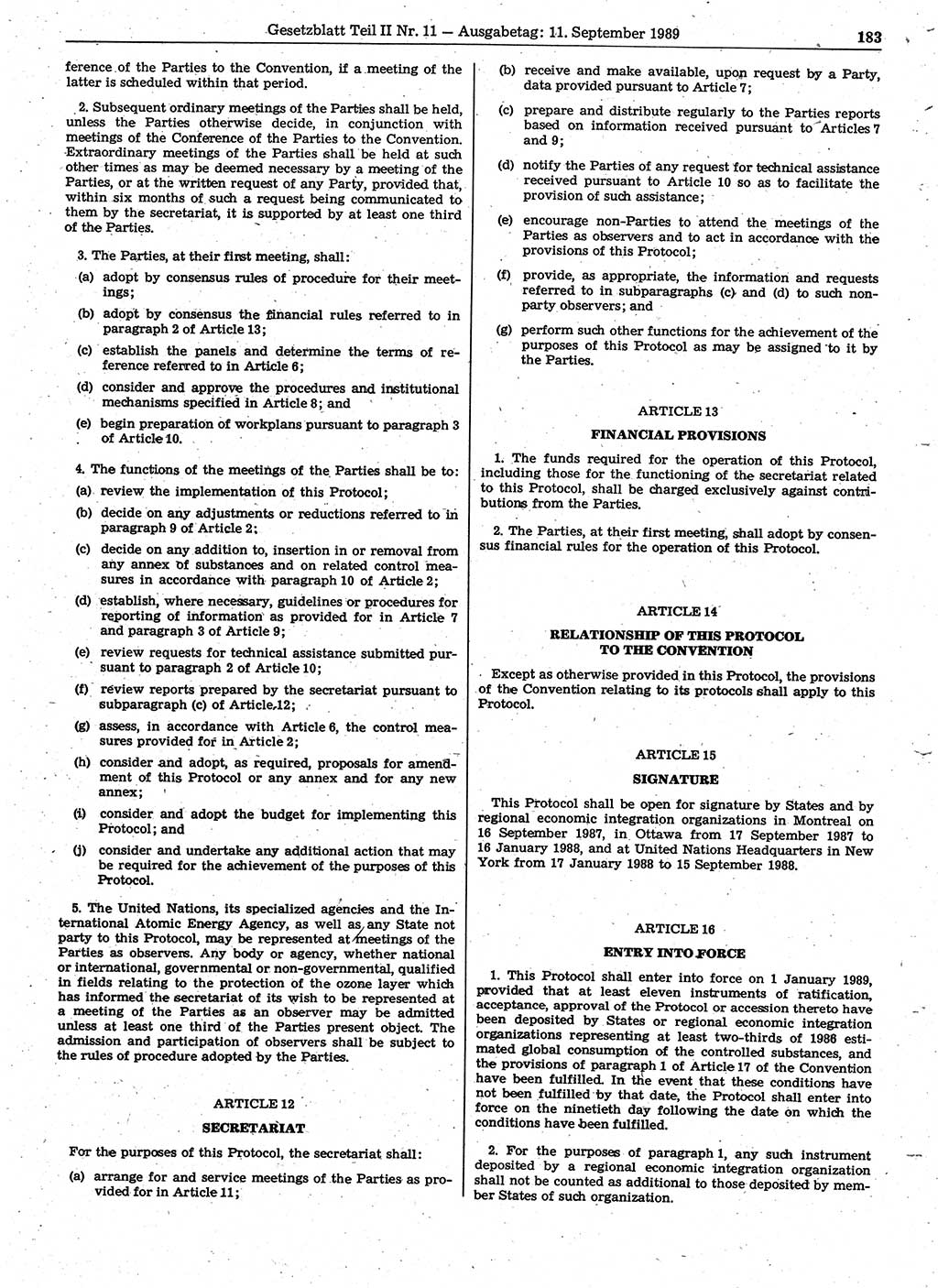 Gesetzblatt (GBl.) der Deutschen Demokratischen Republik (DDR) Teil ⅠⅠ 1989, Seite 183 (GBl. DDR ⅠⅠ 1989, S. 183)