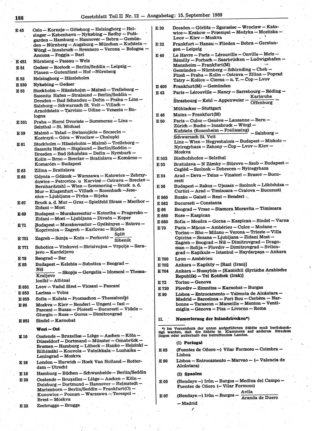 Gesetzblatt (GBl.) der Deutschen Demokratischen Republik (DDR) Teil ⅠⅠ 1989, Seite 188 (GBl. DDR ⅠⅠ 1989, S. 188)
