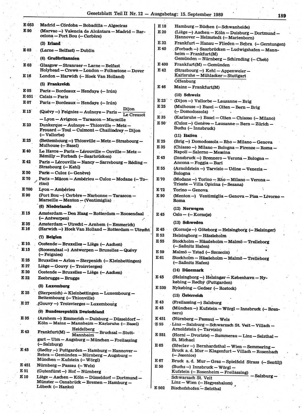 Gesetzblatt (GBl.) der Deutschen Demokratischen Republik (DDR) Teil ⅠⅠ 1989, Seite 189 (GBl. DDR ⅠⅠ 1989, S. 189)