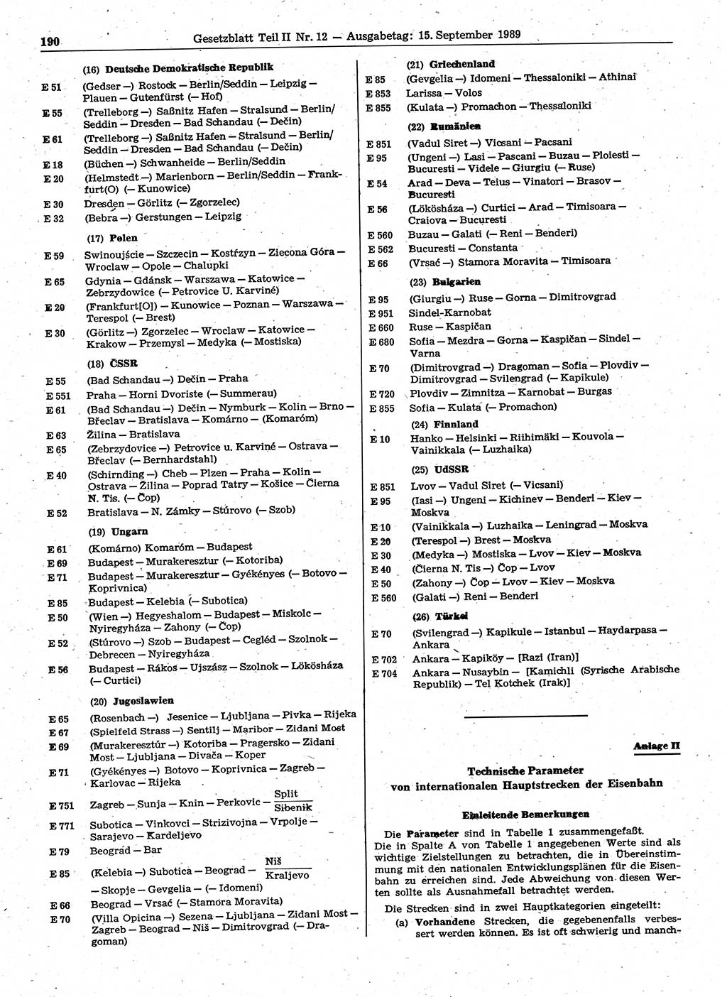 Gesetzblatt (GBl.) der Deutschen Demokratischen Republik (DDR) Teil ⅠⅠ 1989, Seite 190 (GBl. DDR ⅠⅠ 1989, S. 190)