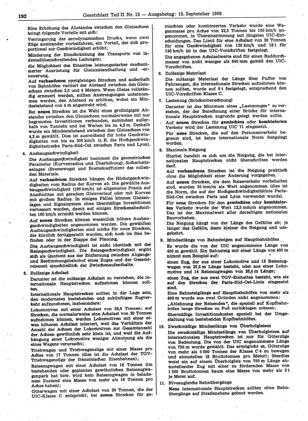 Gesetzblatt (GBl.) der Deutschen Demokratischen Republik (DDR) Teil ⅠⅠ 1989, Seite 192 (GBl. DDR ⅠⅠ 1989, S. 192)