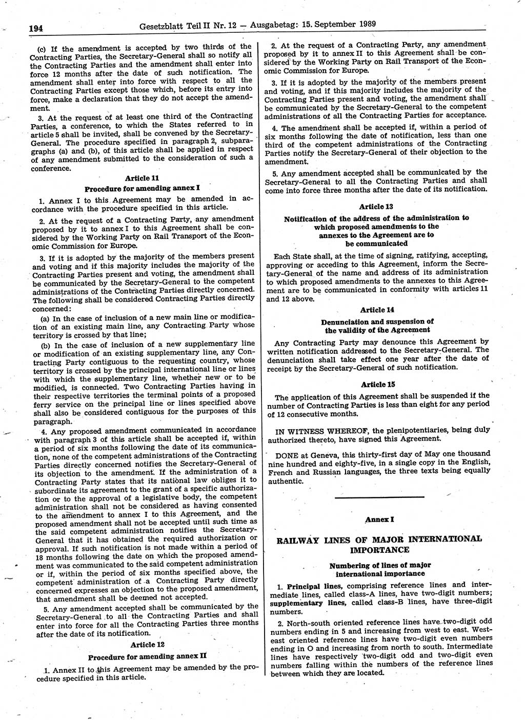 Gesetzblatt (GBl.) der Deutschen Demokratischen Republik (DDR) Teil ⅠⅠ 1989, Seite 194 (GBl. DDR ⅠⅠ 1989, S. 194)