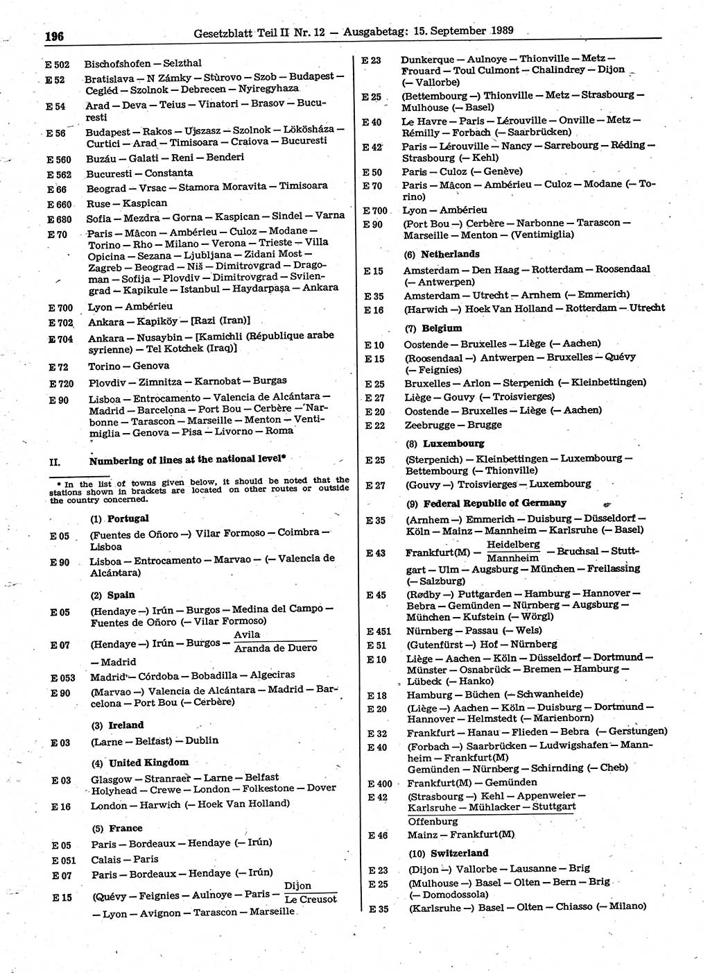 Gesetzblatt (GBl.) der Deutschen Demokratischen Republik (DDR) Teil ⅠⅠ 1989, Seite 196 (GBl. DDR ⅠⅠ 1989, S. 196)