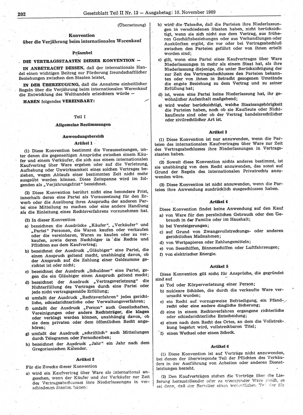 Gesetzblatt (GBl.) der Deutschen Demokratischen Republik (DDR) Teil ⅠⅠ 1989, Seite 202 (GBl. DDR ⅠⅠ 1989, S. 202)