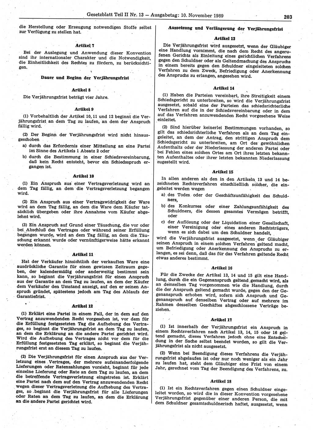 Gesetzblatt (GBl.) der Deutschen Demokratischen Republik (DDR) Teil ⅠⅠ 1989, Seite 203 (GBl. DDR ⅠⅠ 1989, S. 203)