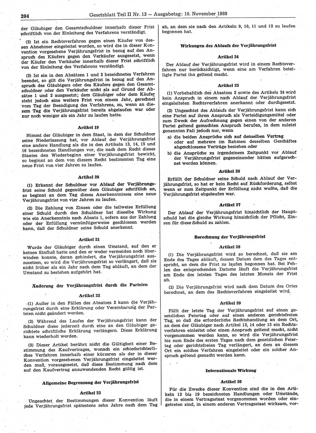 Gesetzblatt (GBl.) der Deutschen Demokratischen Republik (DDR) Teil ⅠⅠ 1989, Seite 204 (GBl. DDR ⅠⅠ 1989, S. 204)
