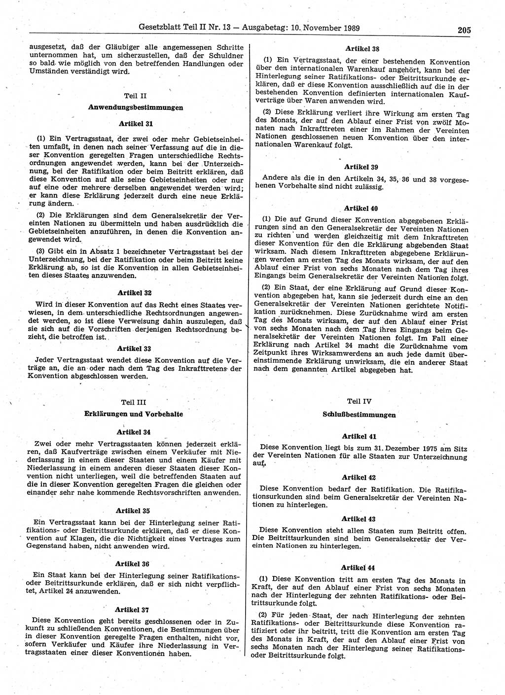 Gesetzblatt (GBl.) der Deutschen Demokratischen Republik (DDR) Teil ⅠⅠ 1989, Seite 205 (GBl. DDR ⅠⅠ 1989, S. 205)