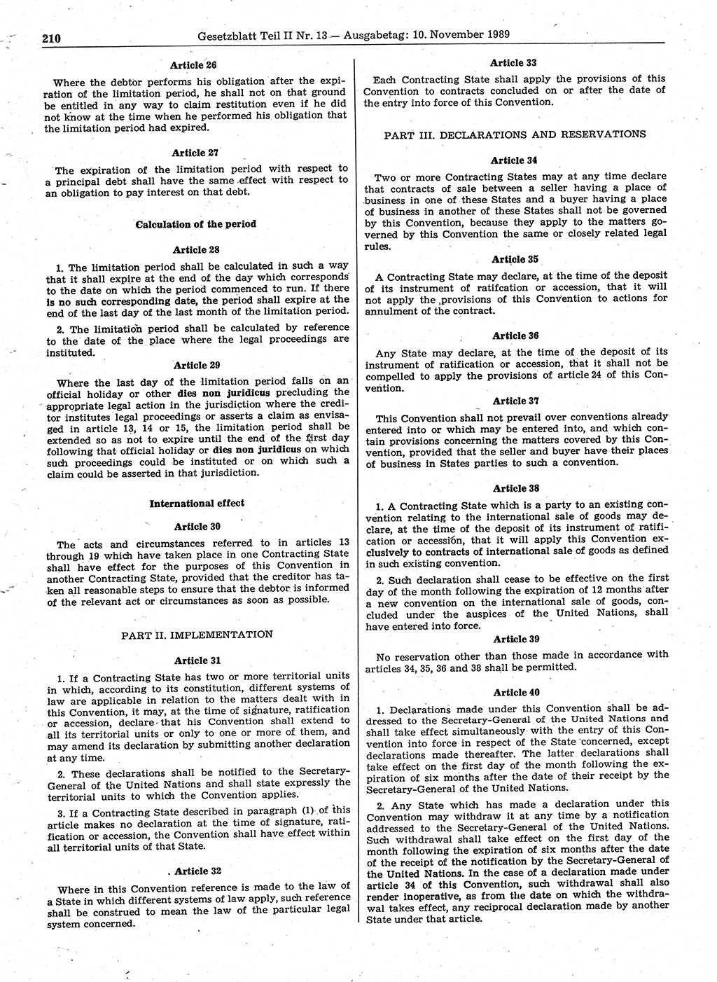 Gesetzblatt (GBl.) der Deutschen Demokratischen Republik (DDR) Teil ⅠⅠ 1989, Seite 210 (GBl. DDR ⅠⅠ 1989, S. 210)