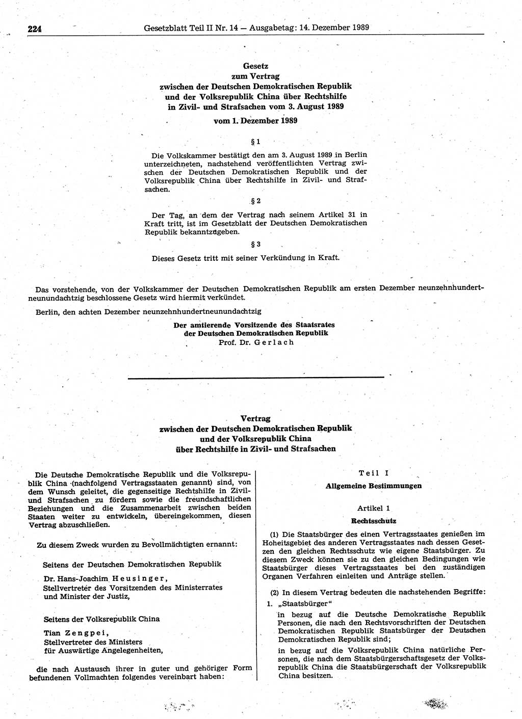 Gesetzblatt (GBl.) der Deutschen Demokratischen Republik (DDR) Teil ⅠⅠ 1989, Seite 224 (GBl. DDR ⅠⅠ 1989, S. 224)