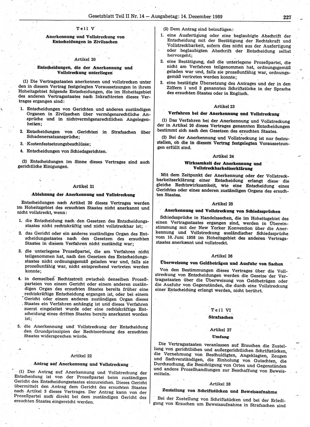 Gesetzblatt (GBl.) der Deutschen Demokratischen Republik (DDR) Teil ⅠⅠ 1989, Seite 227 (GBl. DDR ⅠⅠ 1989, S. 227)