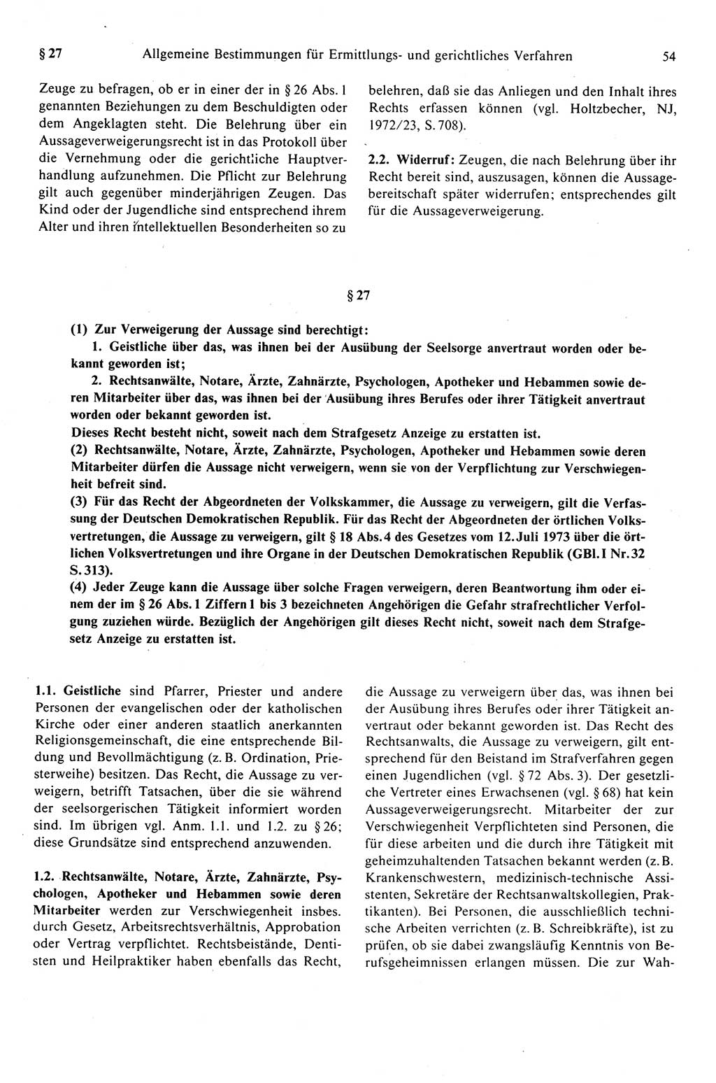 Strafprozeßrecht der DDR (Deutsche Demokratische Republik), Kommentar zur Strafprozeßordnung (StPO) 1989, Seite 54 (Strafprozeßr. DDR Komm. StPO 1989, S. 54)