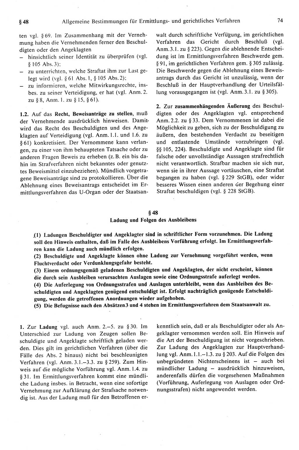 Strafprozeßrecht der DDR (Deutsche Demokratische Republik), Kommentar zur Strafprozeßordnung (StPO) 1989, Seite 74 (Strafprozeßr. DDR Komm. StPO 1989, S. 74)