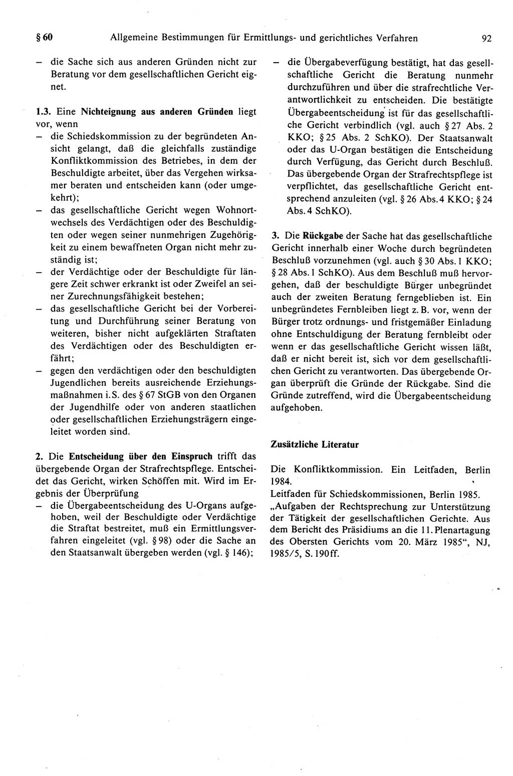 Strafprozeßrecht der DDR (Deutsche Demokratische Republik), Kommentar zur Strafprozeßordnung (StPO) 1989, Seite 92 (Strafprozeßr. DDR Komm. StPO 1989, S. 92)