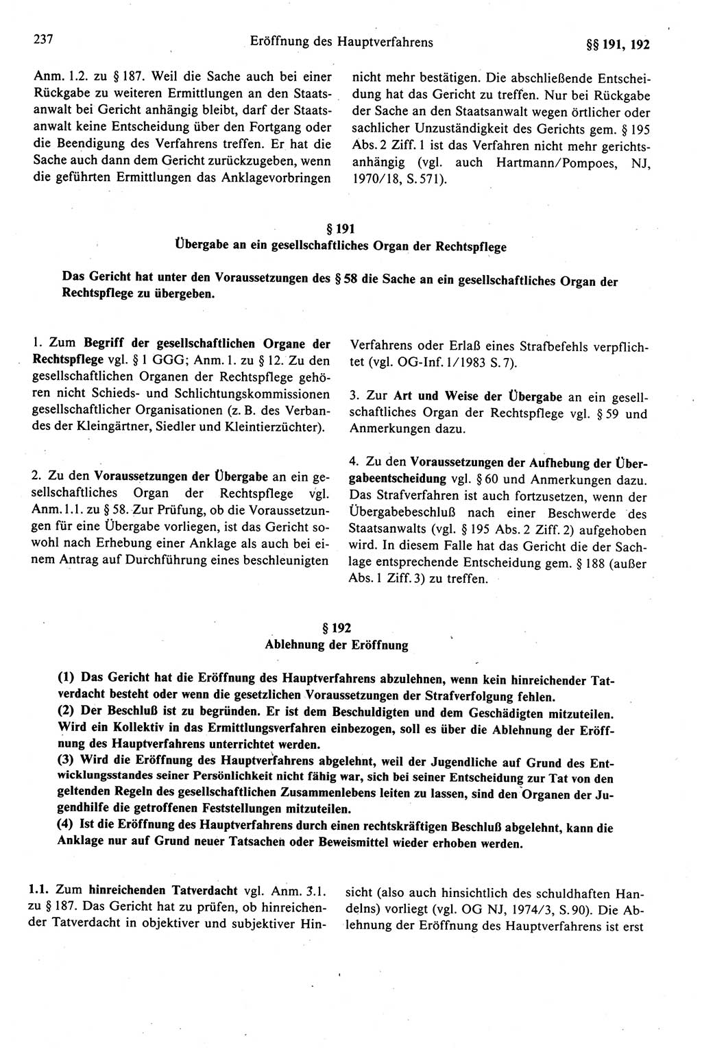 Strafprozeßrecht der DDR (Deutsche Demokratische Republik), Kommentar zur Strafprozeßordnung (StPO) 1989, Seite 237 (Strafprozeßr. DDR Komm. StPO 1989, S. 237)