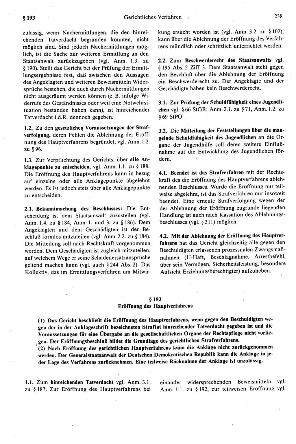 Strafprozeßrecht der DDR (Deutsche Demokratische Republik), Kommentar zur Strafprozeßordnung (StPO) 1989, Seite 238 (Strafprozeßr. DDR Komm. StPO 1989, S. 238)