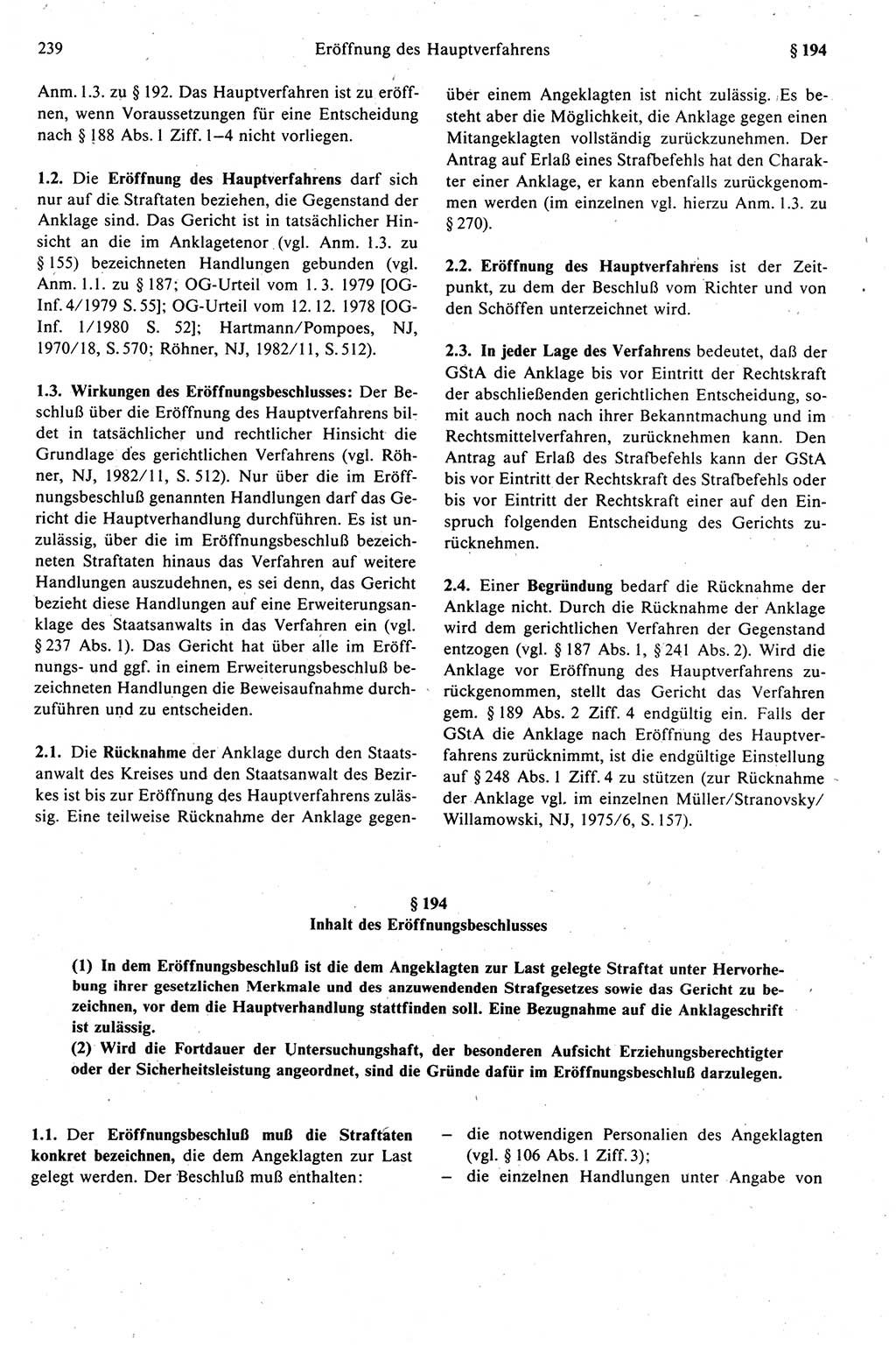 Strafprozeßrecht der DDR (Deutsche Demokratische Republik), Kommentar zur Strafprozeßordnung (StPO) 1989, Seite 239 (Strafprozeßr. DDR Komm. StPO 1989, S. 239)