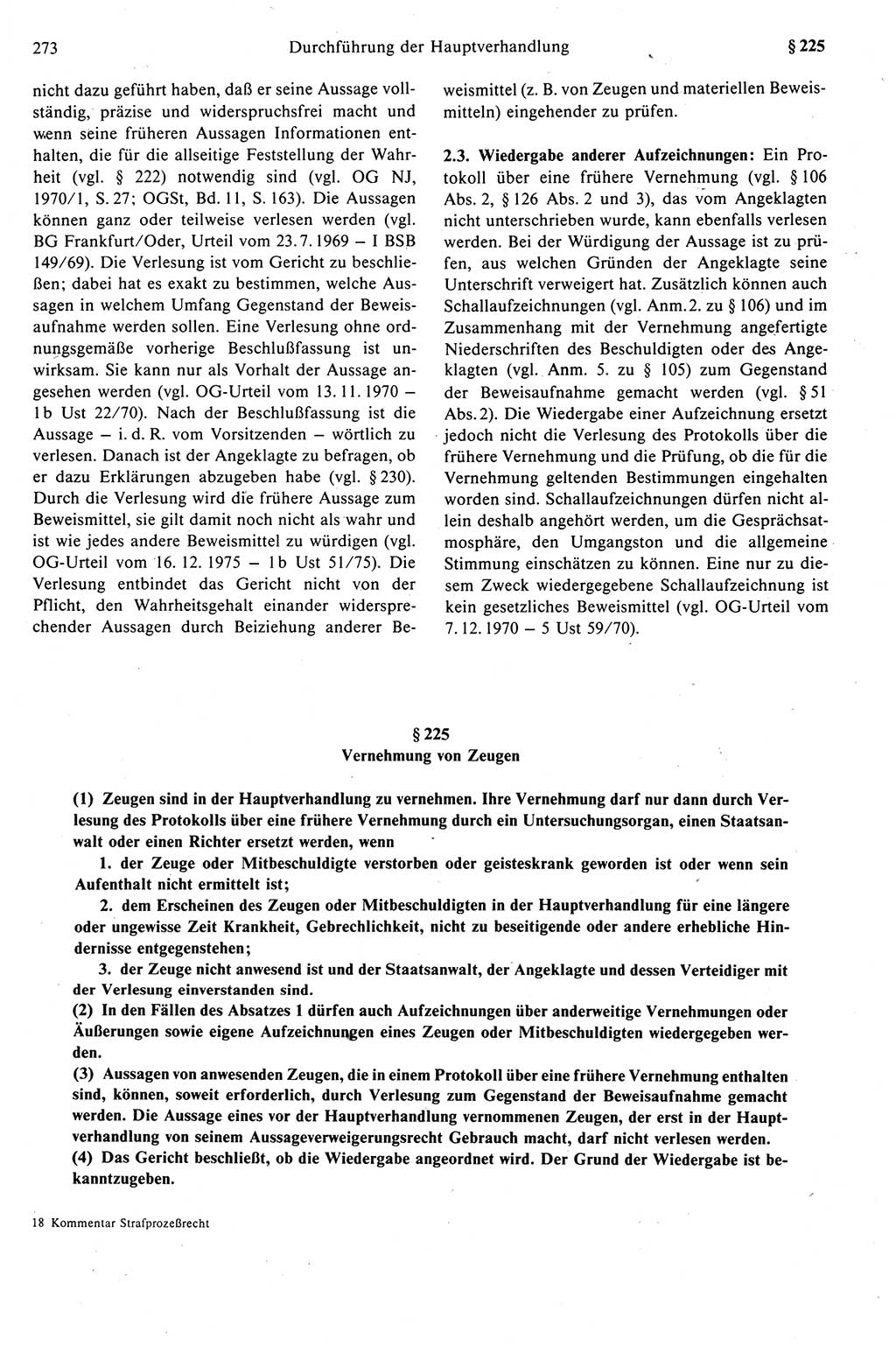 Strafprozeßrecht der DDR (Deutsche Demokratische Republik), Kommentar zur Strafprozeßordnung (StPO) 1989, Seite 273 (Strafprozeßr. DDR Komm. StPO 1989, S. 273)