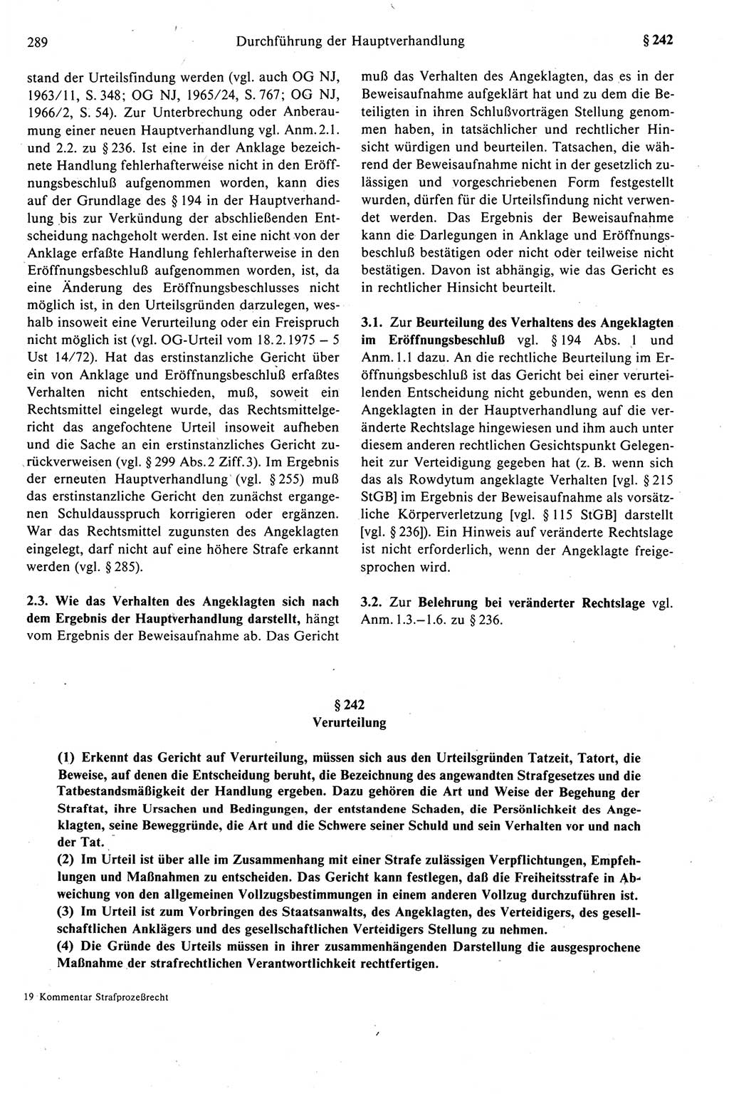 Strafprozeßrecht der DDR (Deutsche Demokratische Republik), Kommentar zur Strafprozeßordnung (StPO) 1989, Seite 289 (Strafprozeßr. DDR Komm. StPO 1989, S. 289)