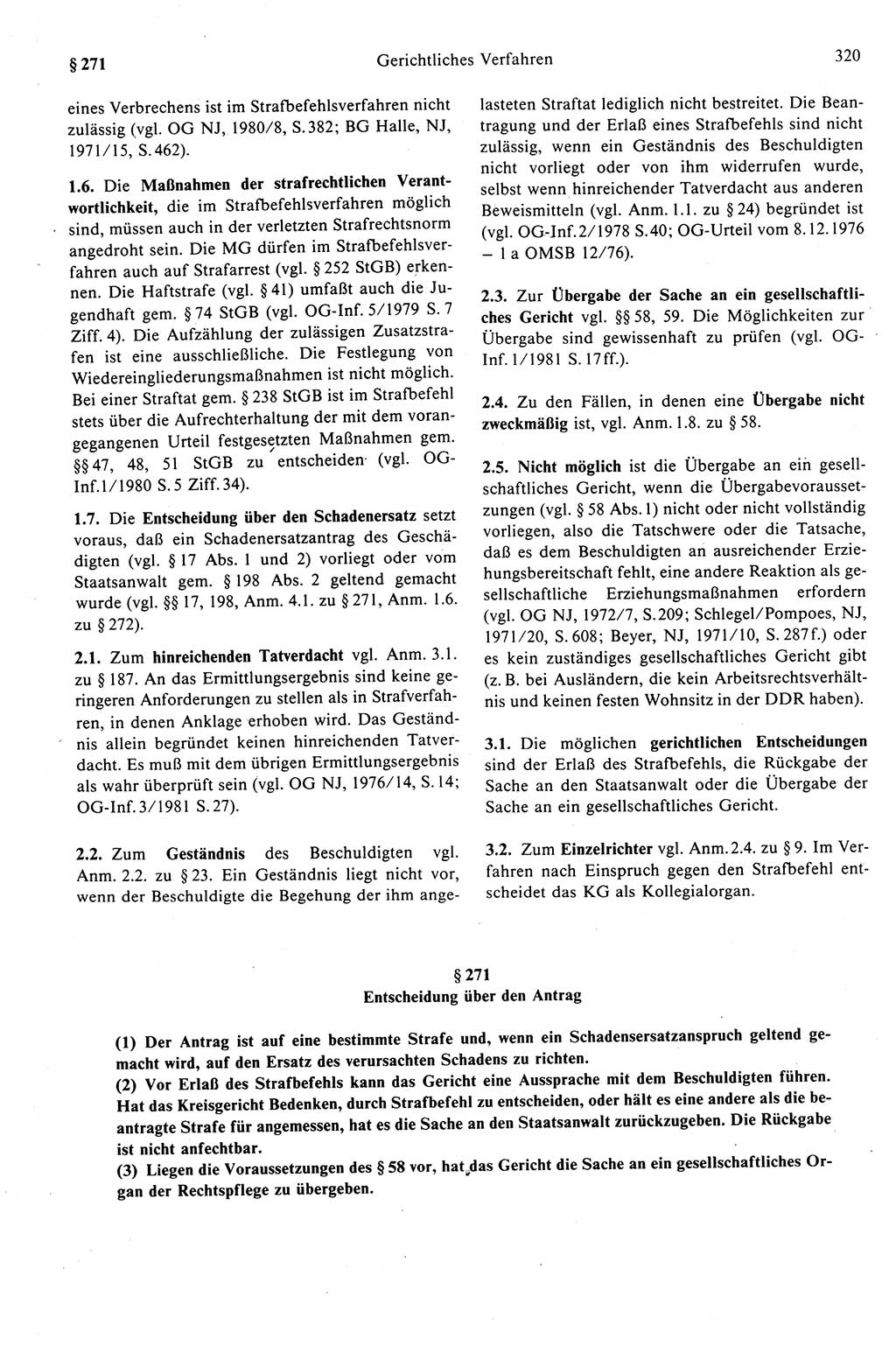 Strafprozeßrecht der DDR (Deutsche Demokratische Republik), Kommentar zur Strafprozeßordnung (StPO) 1989, Seite 320 (Strafprozeßr. DDR Komm. StPO 1989, S. 320)