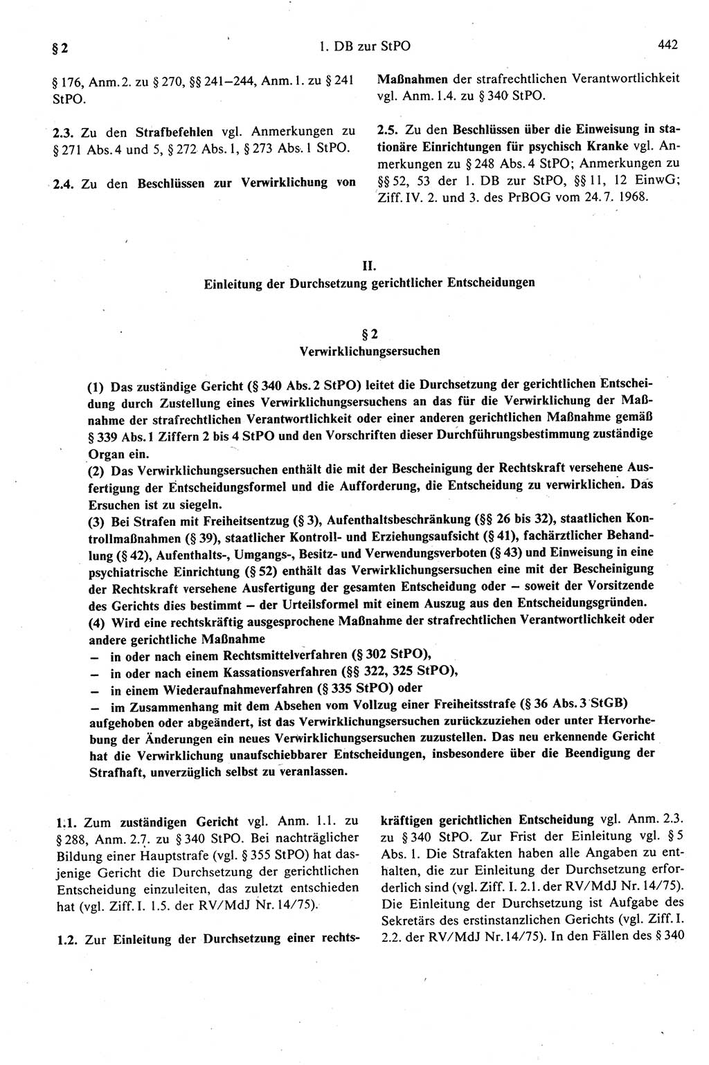 Strafprozeßrecht der DDR (Deutsche Demokratische Republik), Kommentar zur Strafprozeßordnung (StPO) 1989, Seite 442 (Strafprozeßr. DDR Komm. StPO 1989, S. 442)