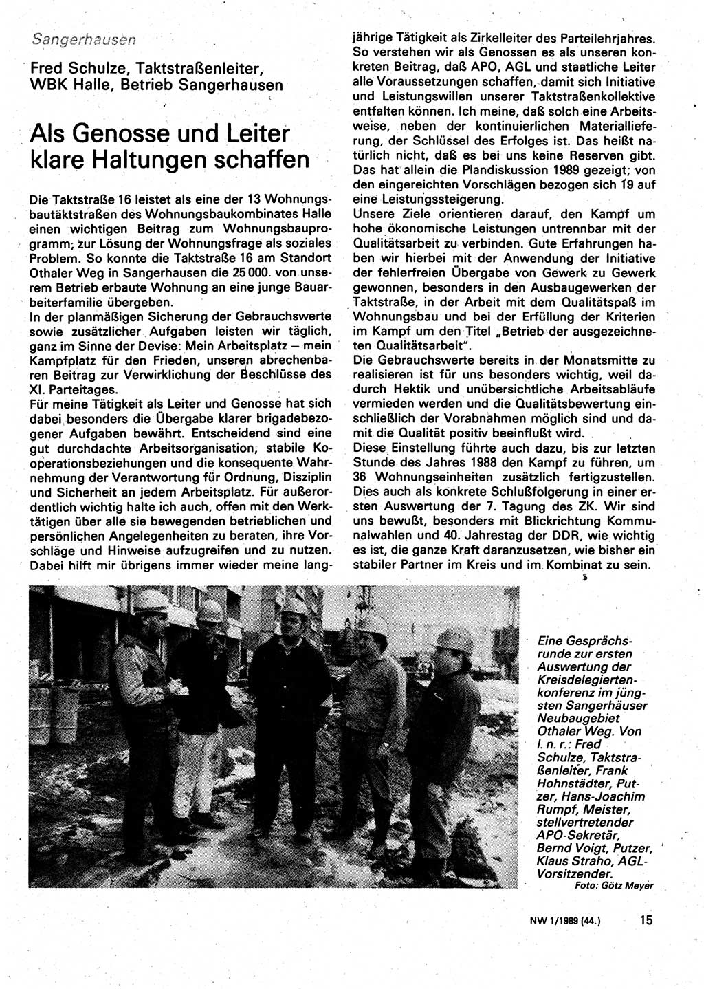Neuer Weg (NW), Organ des Zentralkomitees (ZK) der SED (Sozialistische Einheitspartei Deutschlands) für Fragen des Parteilebens, 44. Jahrgang [Deutsche Demokratische Republik (DDR)] 1989, Seite 15 (NW ZK SED DDR 1989, S. 15)